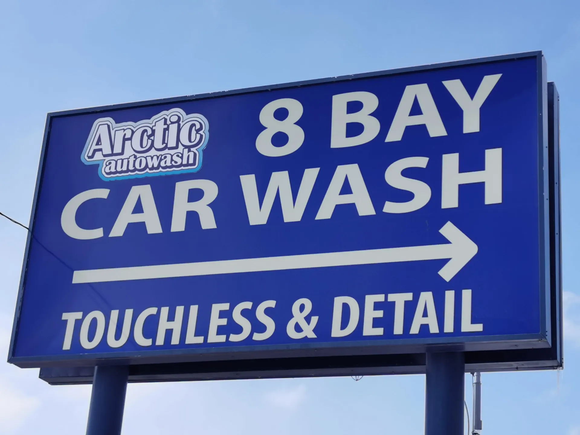 Arctic Autowash 8 Bay Car Wash sign on Stony Plain Road in Edmonton, touchless and detail