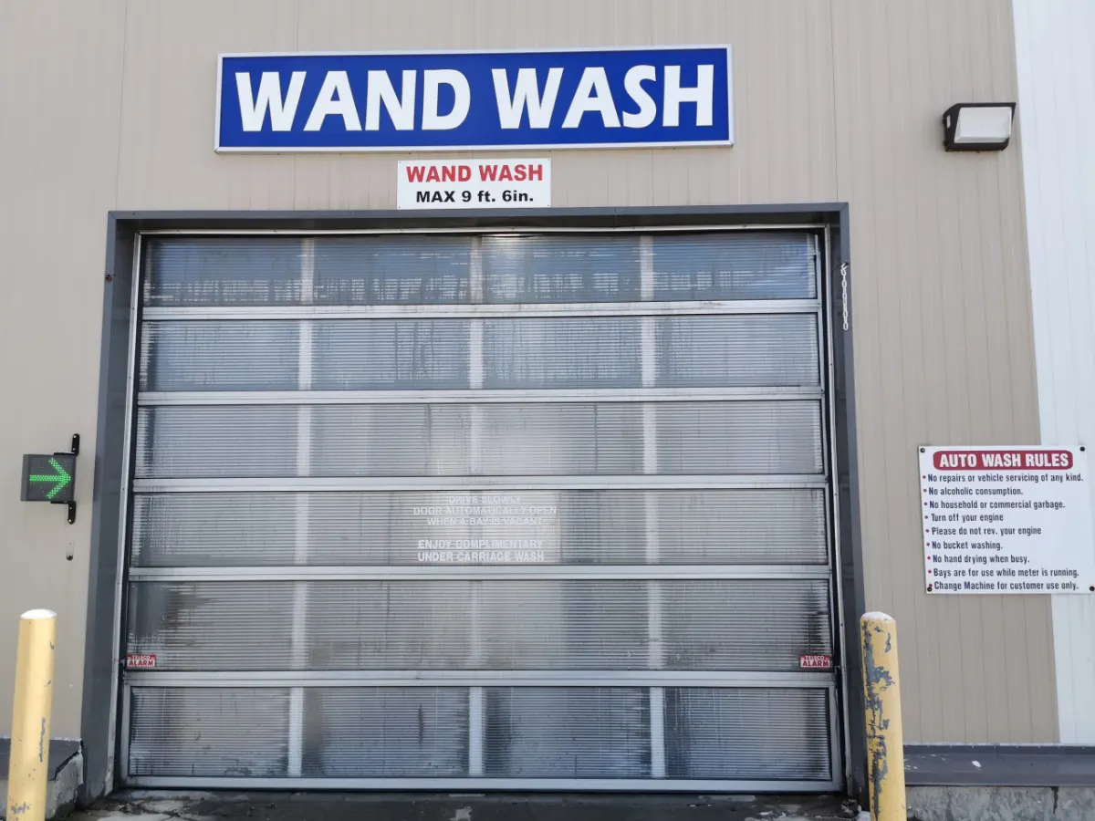 Wand Wash entrance door at Arctic Autowash self-serve car wash in Edmonton